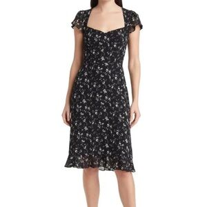 Reformation Rosi Midi Dress Black Floral Print Size 10